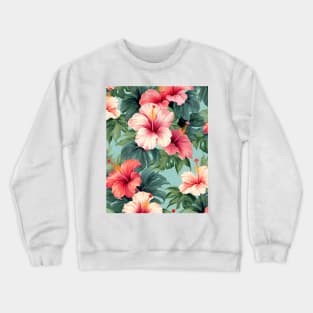 Pink and Red Hibiscus Pattern Crewneck Sweatshirt